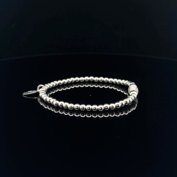 925 Sterling Silver Beaded Stretch Stacking Bracelet MOP Letter Initial D - Picture 5 of 5